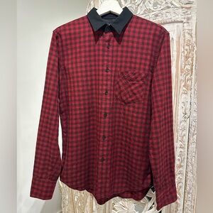 rag & bone Red Plaid Shirt with Black Collar